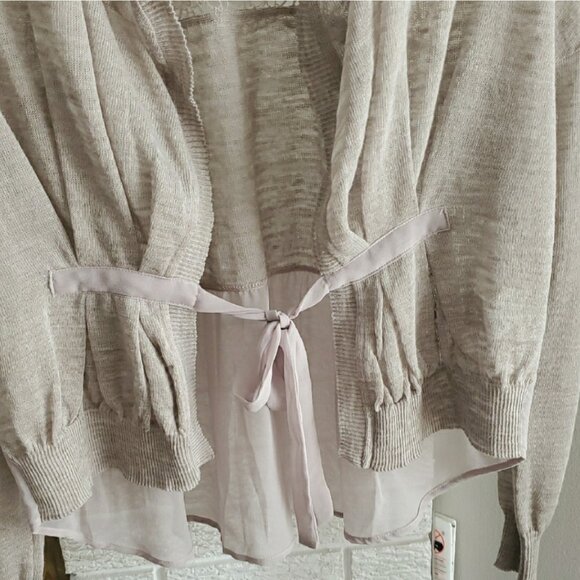 La Fee Maraboutee Women's Chic Beige Linen Blend Lace Detail Cardigan Size S - Picture 3 of 12